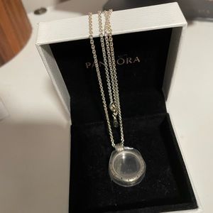Pandora Silver Clear Glass Locket Necklace